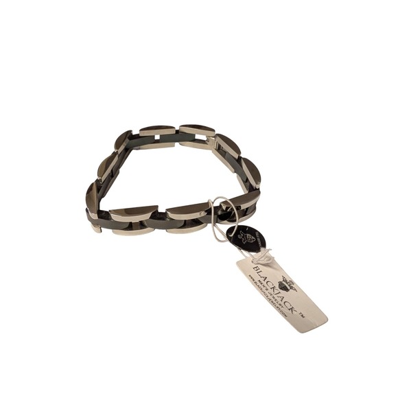 Blackjack Jewelry Polished Stainless Steel Silver Black Link Bracelet NWT - Picture 2 of 3